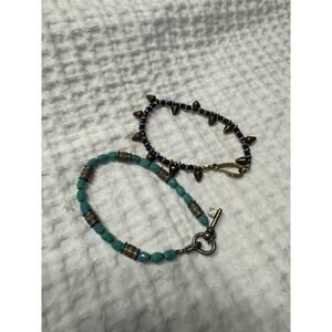Set of 2 Tribal Bead Bracelets Blue Aztec Stud Key Turquoise